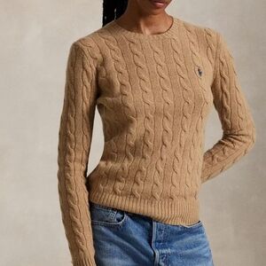 Polo Ralph Cable Knit Wool-Cashmere Crew Neck Sweater Size Medium New Camel
